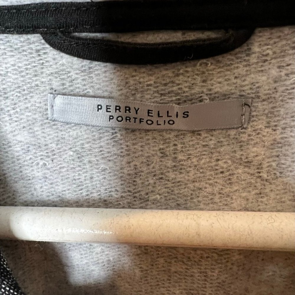 Perry Ellis Portfolio Mens Black 1/4 Zip Heathered Knit Hoodie Size L - Picture 5 of 7